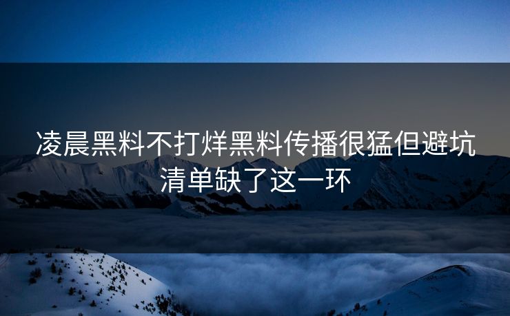 凌晨黑料不打烊黑料传播很猛但避坑清单缺了这一环